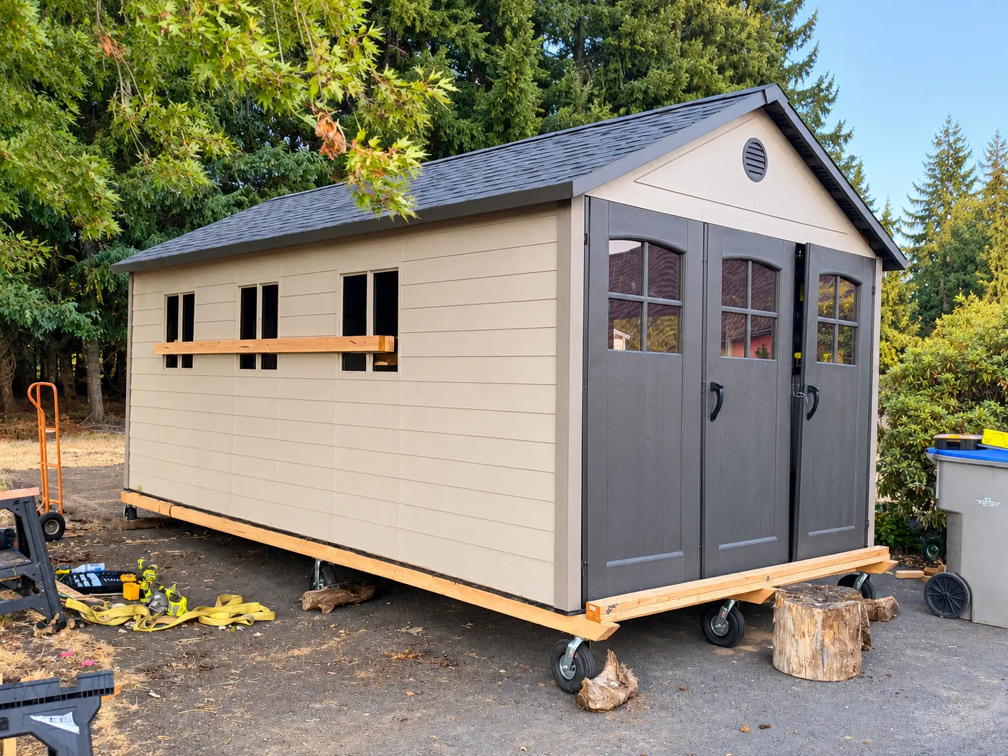Shed relocated across the property without dismantling it